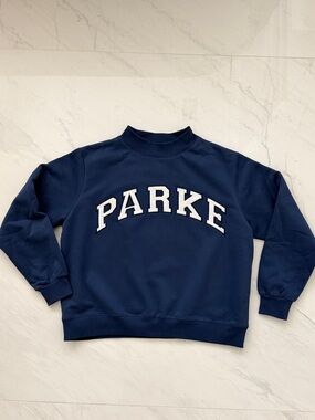 NEW PARKE Varsity Mockneck Sweatshirt
in Denim/White Size L/XL